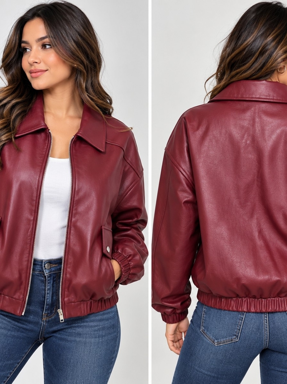 iris Wine Vegan Leather Bomber Jacket